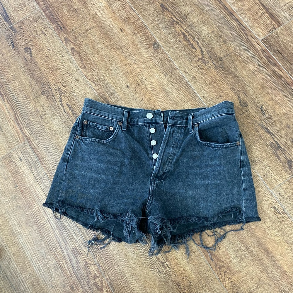 Agolde Black Distressed Button-Fly Denim Shorts